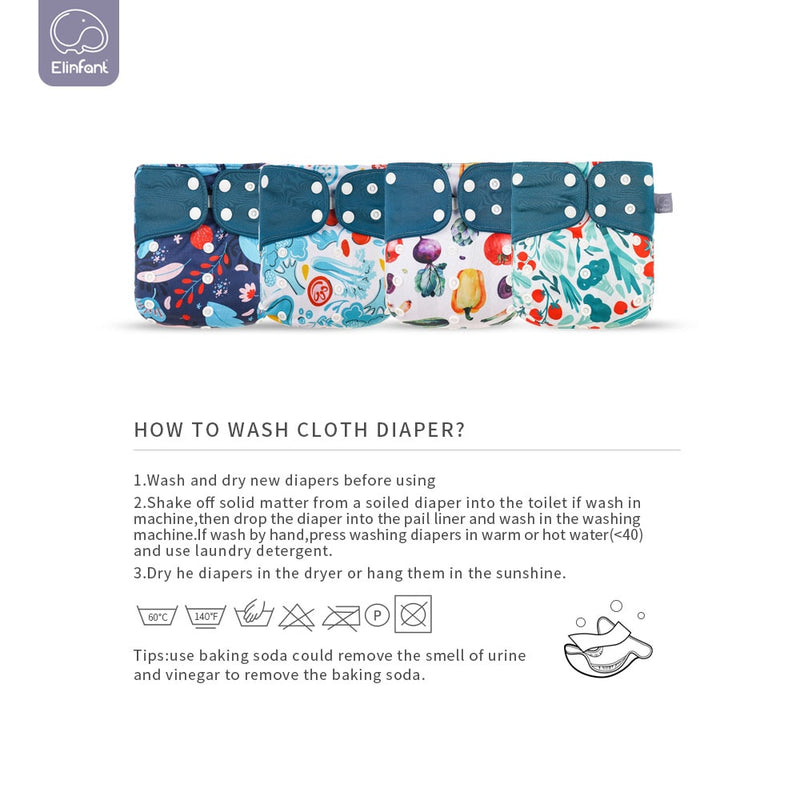 Elinfant Gray Mesh Cloth 4pcs Eco-friendly Diaper Washable Cloth Diaper Adjustable Baby Nappy Reusable pocket Diapers