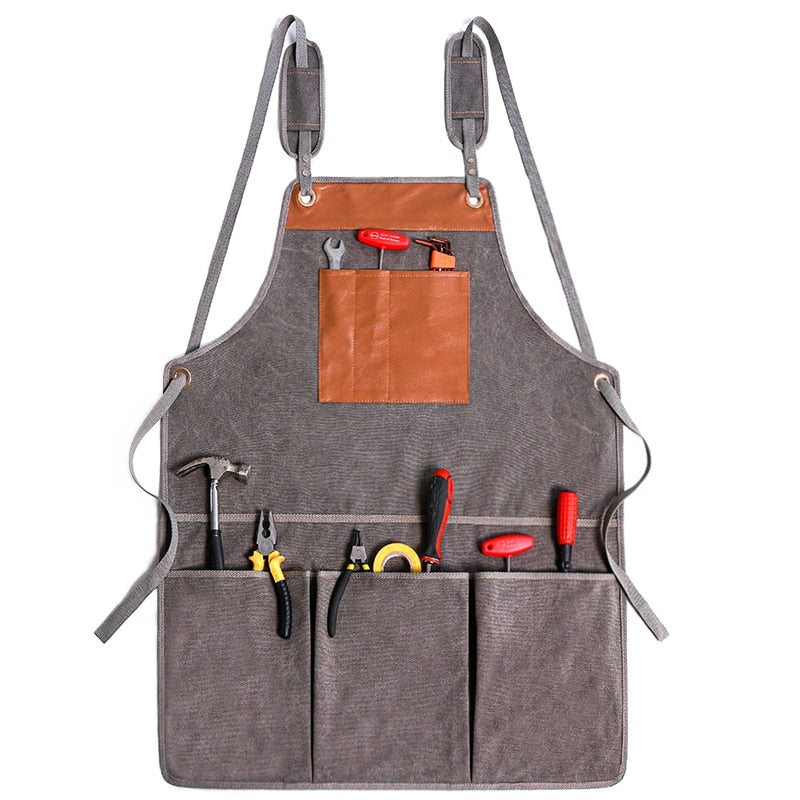 New Durable Goods Heavy Duty Unisex Canvas Work Apron with Tool Pockets Cross-Back Straps Adjustable For Woodworking Painting