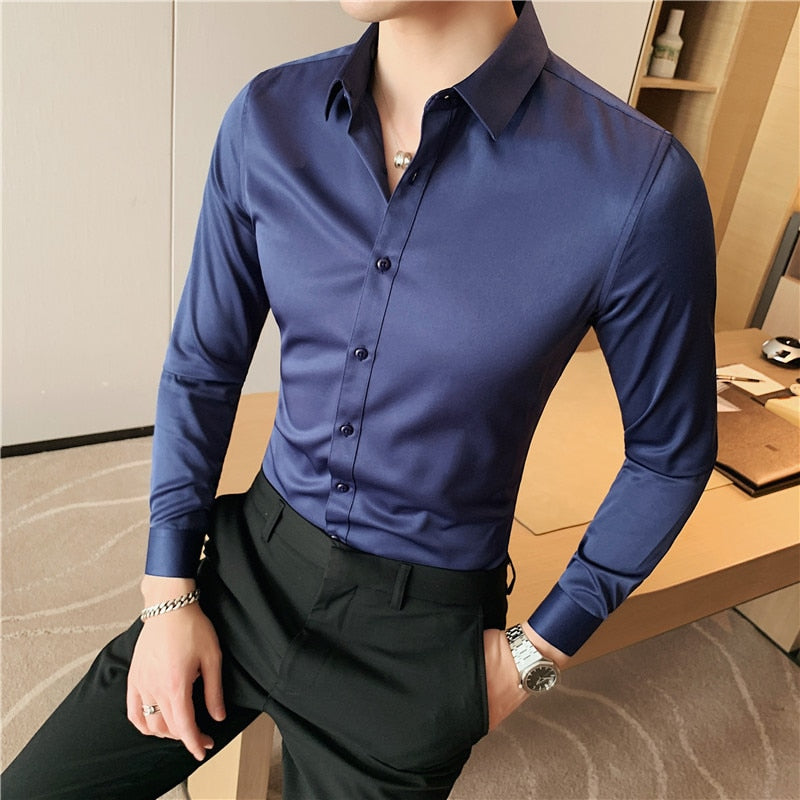 British Style Long Sleeve Shirt Men Clothing Fashion 2023 Spring Business Formal Wear Chemise Homme Slim Fit Camisa Masculina