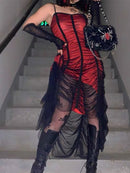 InsGoth Retro Sexy cuello en V vestido negro gótico estético cintura alta vestido de fiesta Grunge tirantes finos espalda descubierta señora fiesta trajes