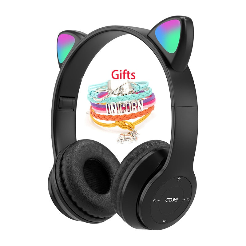 Kabellose Kopfhörer Katzenohr mit Mikrofon Blue-Tooth Glow Light Stereo Bass Helme Kinder Gamer Girl Geschenke PC Phone Gaming Headset