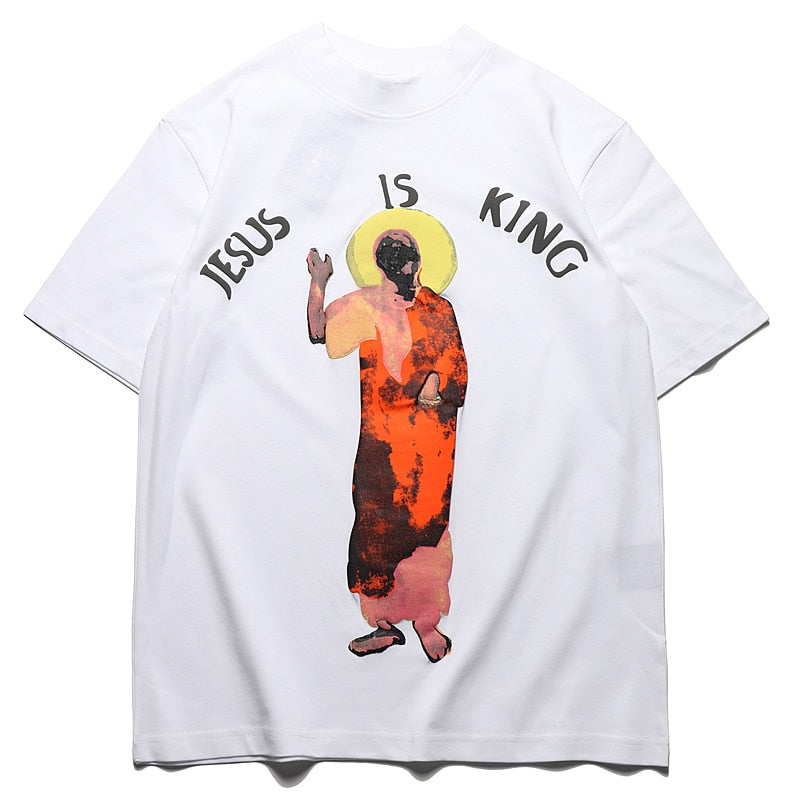 Kanye West Kids See Ghosts Oversize Men T Shirt Tour Commemorative Printed Retro Loose Harajuku Crew Neck Short Sleeve T-shirt