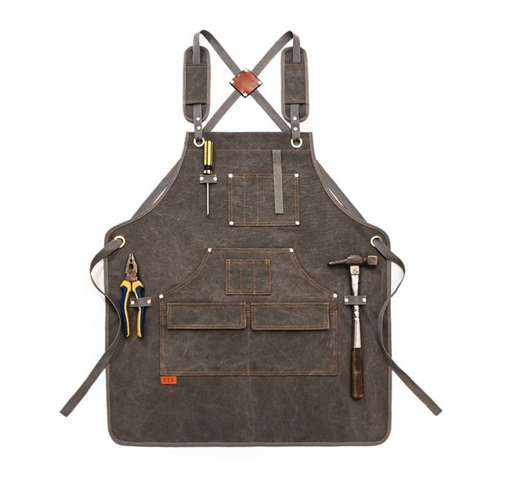 New Durable Goods Heavy Duty Unisex Canvas Work Apron with Tool Pockets Cross-Back Straps Adjustable For Woodworking Painting