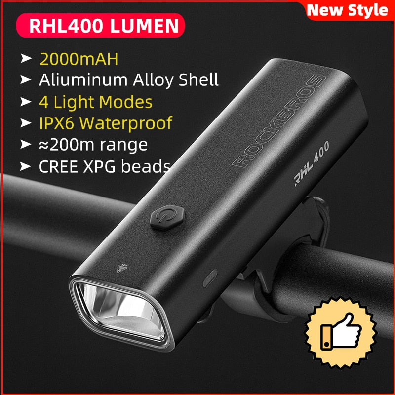 ROCKBROS Fahrradlicht Regenfest USB Wiederaufladbar LED 2000mAh MTB Frontlampe Scheinwerfer Aluminium Ultraleicht Taschenlampe Fahrradlicht