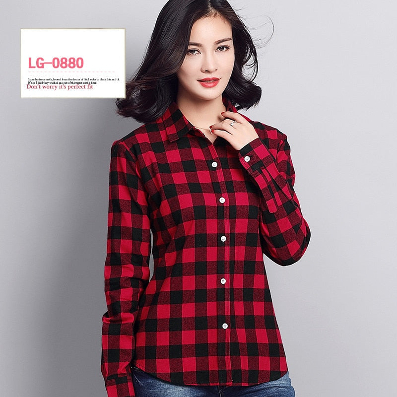 S-4XL de algodón para mujer, primavera Otoño Invierno 2022, nueva camisa informal de manga larga cepillada a rayas a cuadros, blusas para niña, blusa para mujer