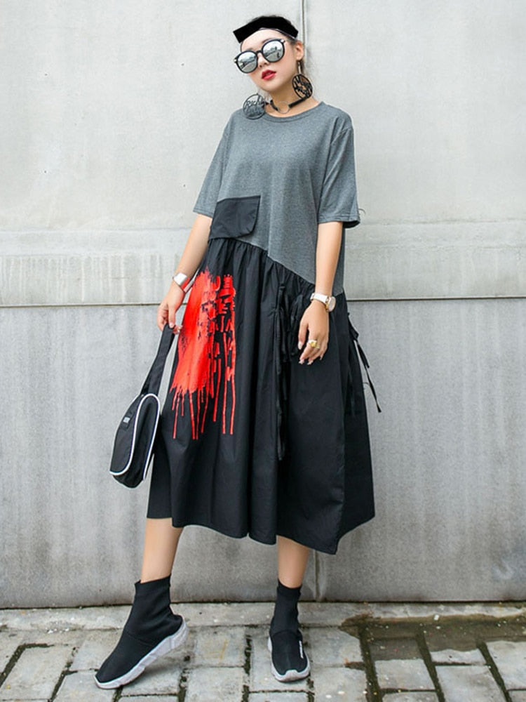 XITAO  Dress Fashion New High Waist Elegant 2020 Summer Pullover Patchwork Hit Color Goddess Fan Casual Dress GCC3514