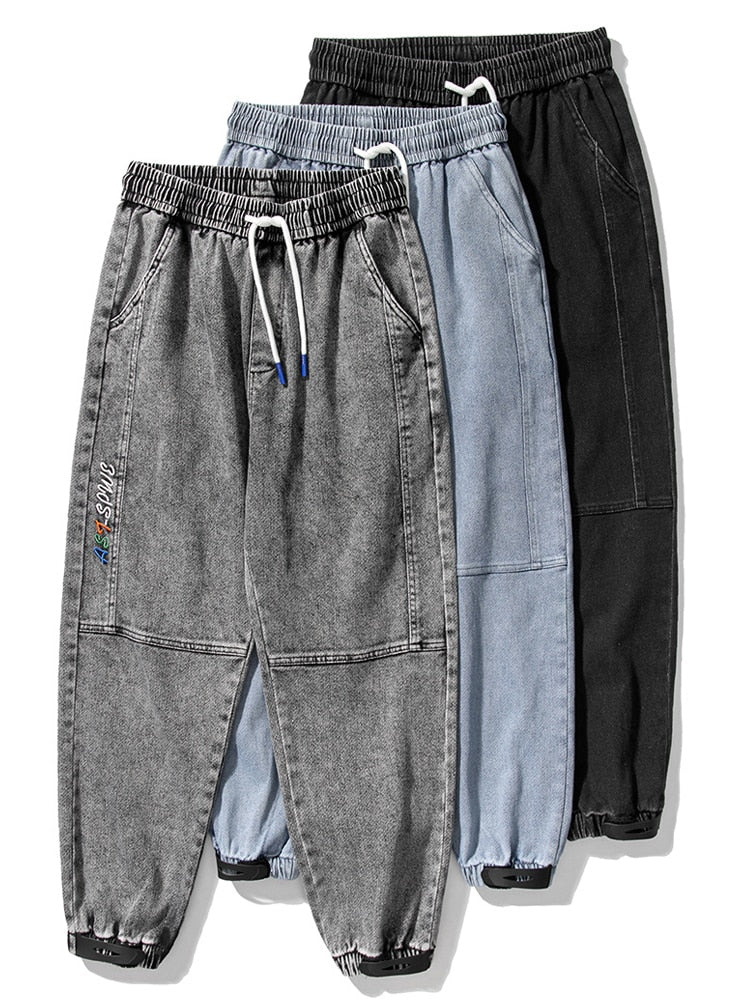 Primavera Verano tobillo-longitud Baggy Jeans hombres Streetwear Jogger Jeans Denim Harem pantalones de talla grande 6XL 7XL 8XL