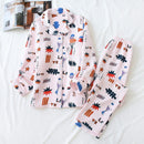 Japanese new style autumn and winter long-sleeved trousers, pure cotton air cotton, warm ladies pajamas, home service sleepwear