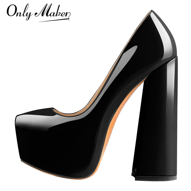 Onlymaker Damenpumps mit runder Zehenpartie, 16 cm, klobige High Heels, Knöchelriemen, Kleid, Huf, dicke Absätze, Schuhe, große Pumps