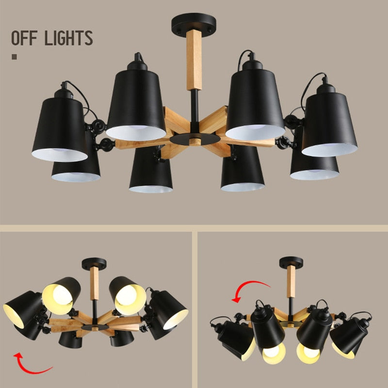 Nordischer Deckenleuchter aus Holz, verstellbarer E27-LED-Kronleuchter, Esszimmer, Wohnzimmer, Schlafzimmer, Hotelwohnung mit kostenloser Glühbirne