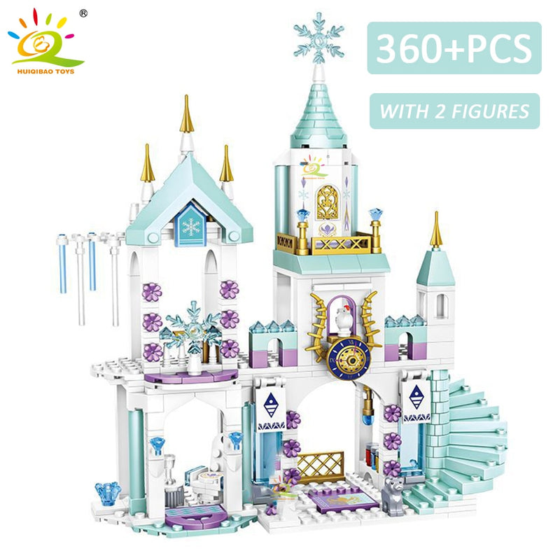 HUIQIBAO Friends Ice Castle Princess Queen Building Blocks Modular Bricks Set for Girls House Palace Children Construction Toys