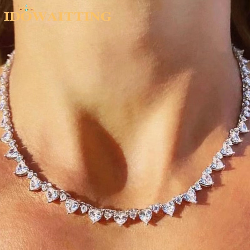 2022 Lover Valentine's Day Gift Sparking Bling Round Love Heart Cubic Zirconia Cz Tennis Choker Necklace For Women Girlfriend