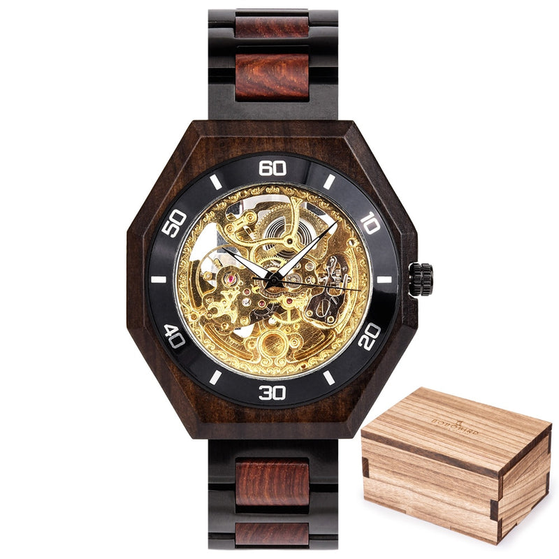 BOBO BIRD Wood Mechanical Watch Men Relogio Masculino Big Mens Watches Top Brand Luxury Timepieces erkek kol saati Dropshipping