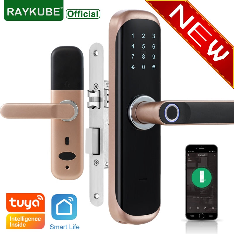 RAYKUBE Tuya Fingerabdruck-Türschloss Smart Card / Digitaler Code / Keyless Electronic Home Office Security Mortise Lockey X3