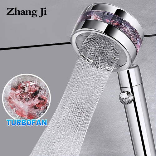 ZhangJi Bathroom Double Panel Shower Head Spiral Water Flow with One Key Stop  Turbocharged Propeller Driven Water Saving Shower