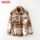 Tangada 2020 Autumn Winter Women Blue Plaid Long Coat Jacket Pocket Casual Warm Overcoat Fashion Outwear Tops QW12