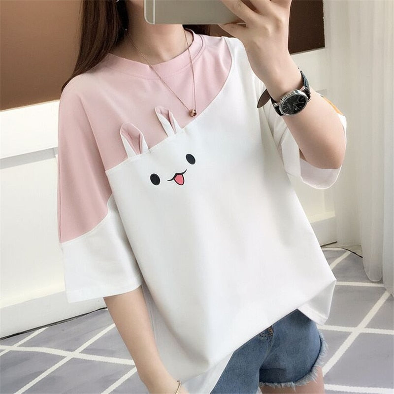 Ropa Kawaii, Camisetas a la moda coreana para Mujer, Tops bonitos, Camisetas rosadas para chica, Ropa de Mujer, Blusas 2022, camiseta Y2k de Anime de verano