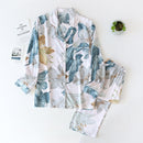 New spring and autumn long-sleeved trousers ladies pajamas set viscose cardigan butterfly flower simple thin home service summer