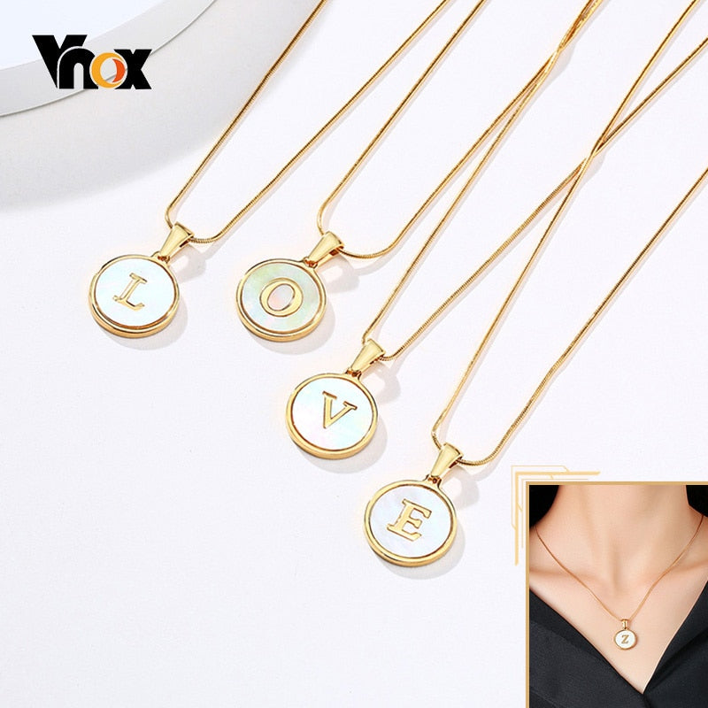 Vnox Temperament Initial Coin Pendant for Women Geometric Square Round Necklace Xmas Gift to GF Wife Daughter