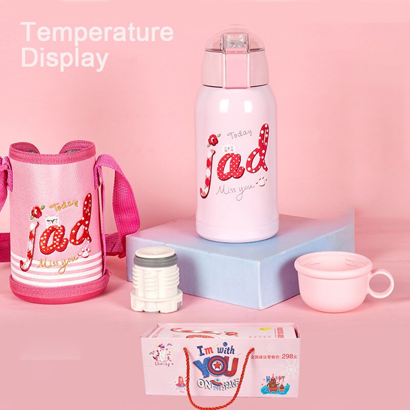 500ml Cartoon Smart Temperature Display Thermos Cup Portable Pressing Straw Style Water Bottle Keep Warm Cold 24hours for Baby