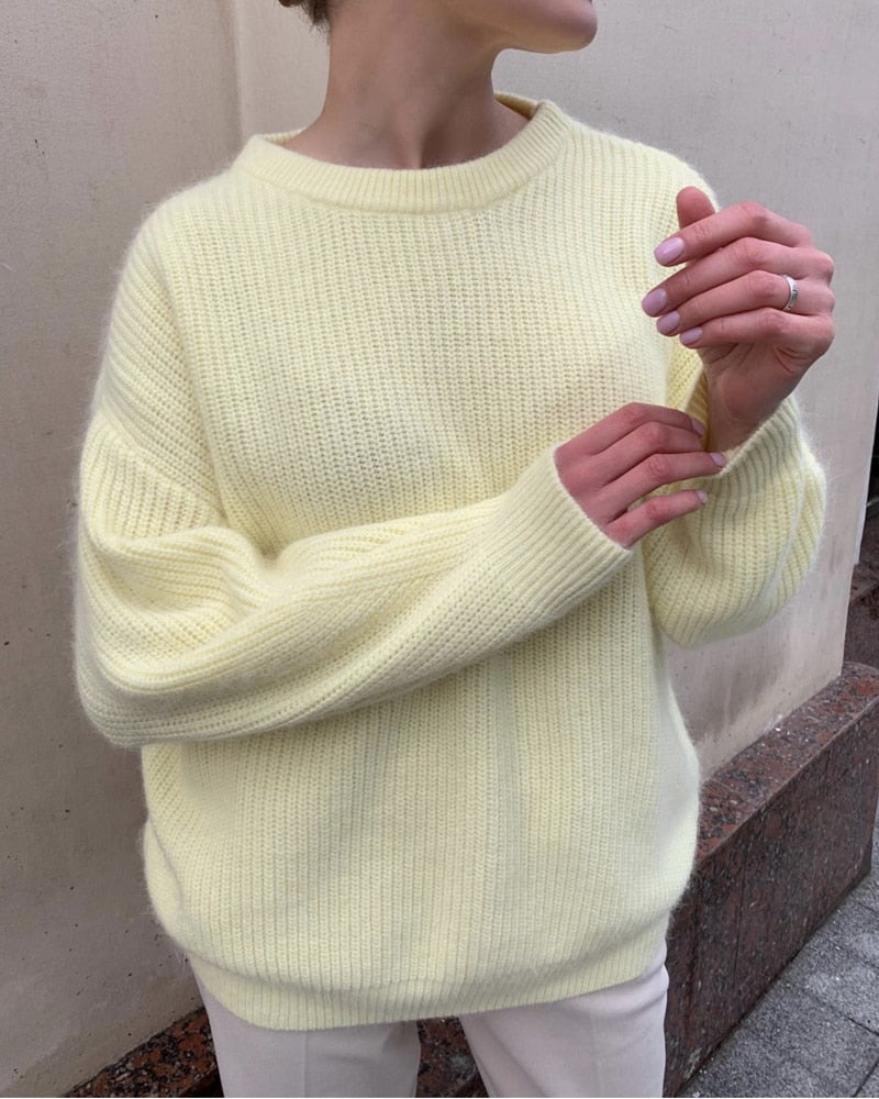 Hirsionsan Soft Loose Knitted Cashmere Sweaters Women 2021 New Winter Loose Solid Female Pullovers Warm Basic Knitwear Jumper