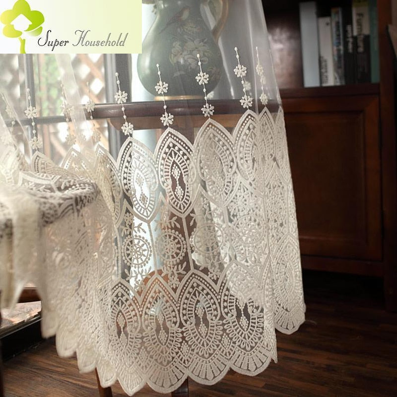 Europe Embroidered Lace Sheers Curtains for Living Room Window Treatments Luxury Tulle Bedroom Screen Drapes Panels