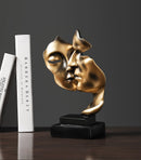 ERMAKOVA 27 cm pareja besándose cara humana escultura resina máscara estatua adorno de mesa para decoración del hogar, regalos de boda