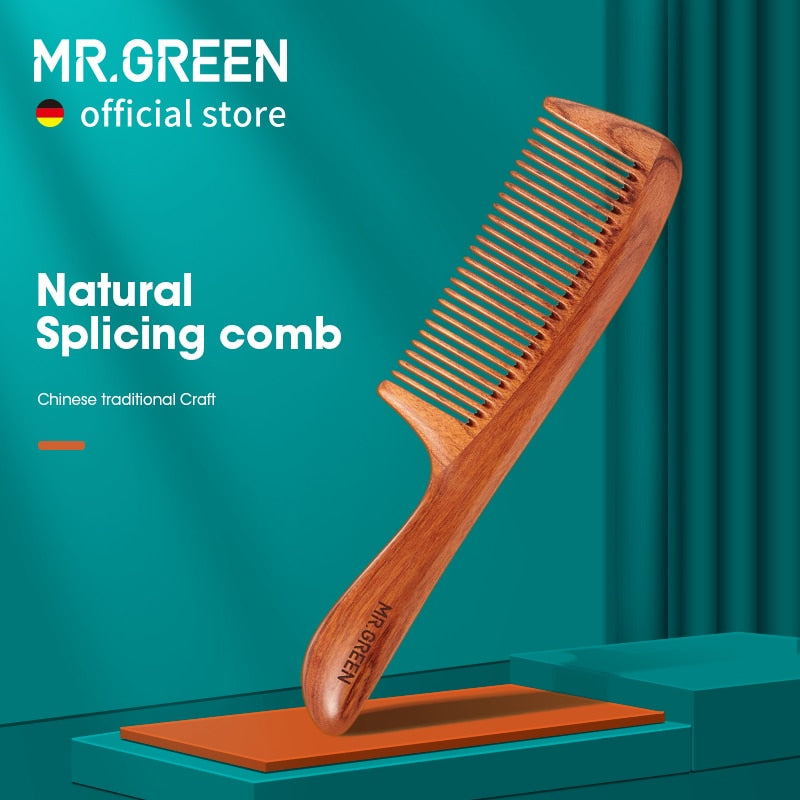 MR.GREEN  Natural Wood Comb Splicing Structure Hair Comb Fine Tooth Brush Anti-Static Hairdressing Hair Scalp Massage Tools Gift