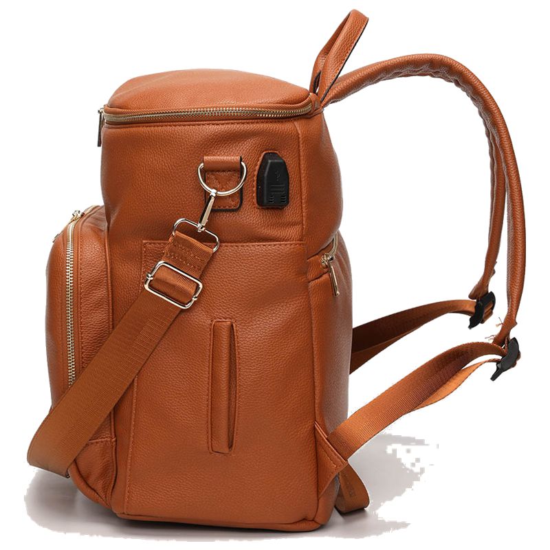 Baby Diaper Bag Backpack Solid PU Leather Mummy Maternity Bag Large Capacity Travel Back Pack Stroller Bags with Changing Pad