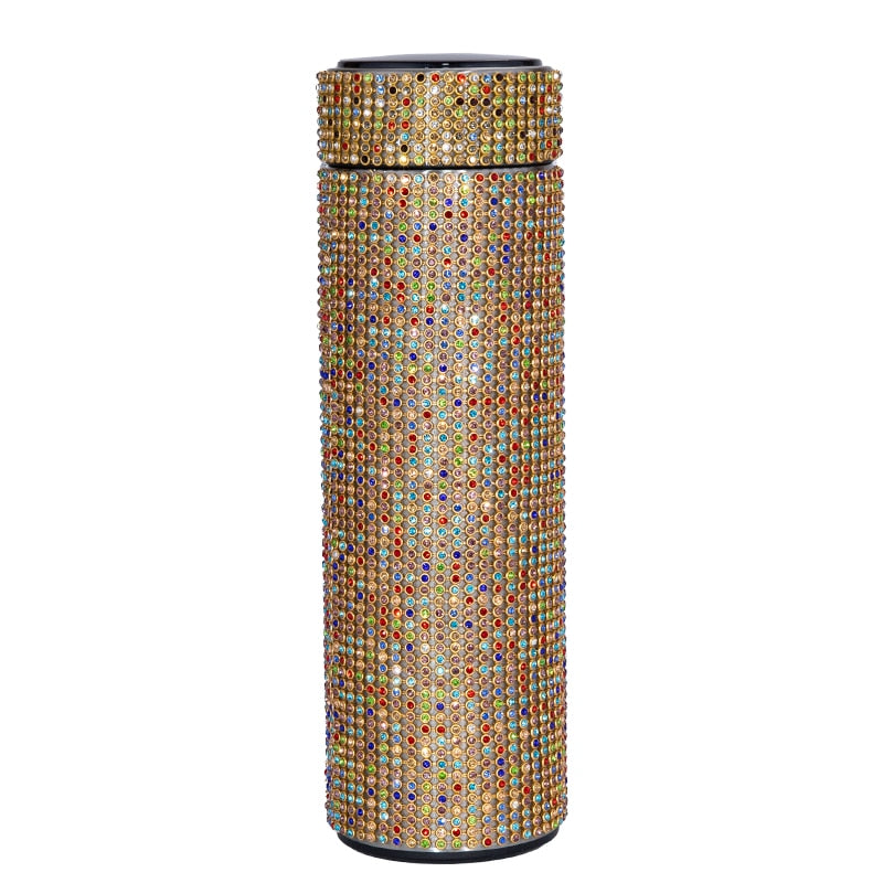 480ml Smart Diamond Thermos Bottle Temperature Display Stainless Steel Water Bottle for Girls Coffee Cup Thermos Mug Adult Gift