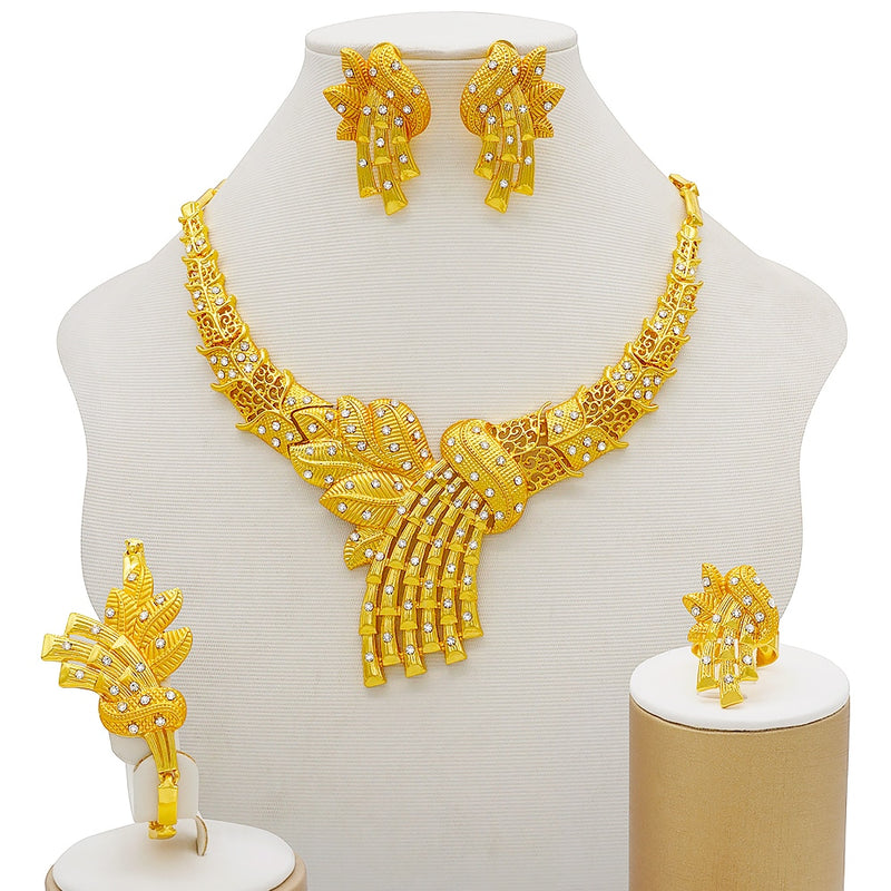 Dubai Schmuck Sets Gold Farbe Halskette &amp; Ohrring Set für Frauen Afrikaner Frankreich Hochzeit Schmuck Äthiopien Brautgeschenke