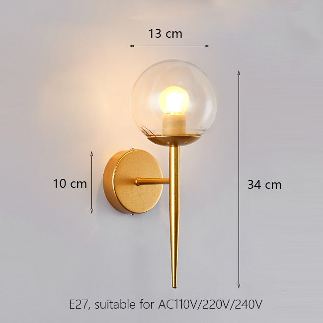 Lámpara de pared Led decorativa, lámpara de lectura nocturna de hierro junto a la lámpara, escaleras para el hogar, candelabro Vintage para Loft, luces de pared, bola de cristal, oro, negro, E27