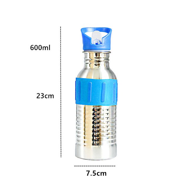 Single Wall Portable Sports Straw Water Bottles Stainless Steel Metal Outdoor Reusable Gym Bottle