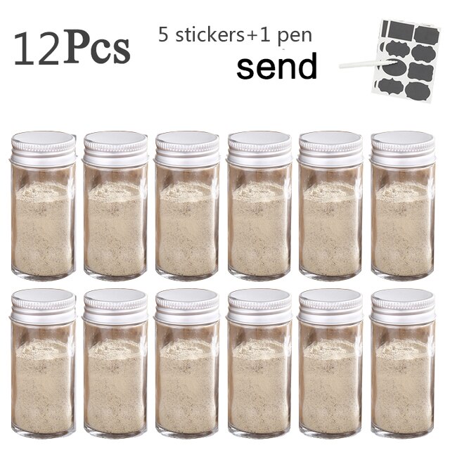 3-12PCS Set Seasoning Jar Square Glass Container Seasoning Bottle Kitchen Outdoor Camping Seasoning Container Glass Sealed Jar