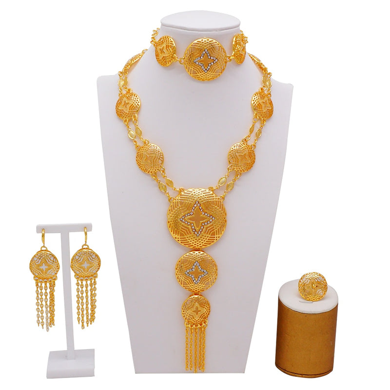 Dubai Schmuck Sets Gold Farbe Halskette &amp; Ohrring Set für Frauen Afrikaner Frankreich Hochzeit Schmuck Äthiopien Brautgeschenke