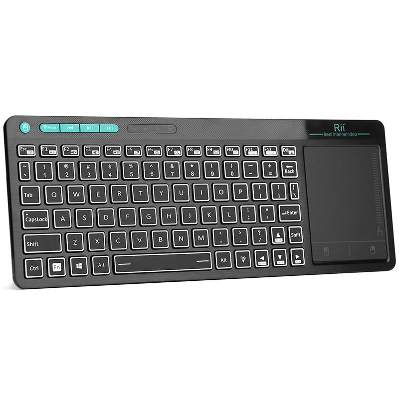 Rii K18 Plus Wireless Multimedia Englisch Russisch Französisch Hebräisch Tastatur 3-LED-Farbhintergrundbeleuchtung mit Multi-Touch für TV-Box, PC