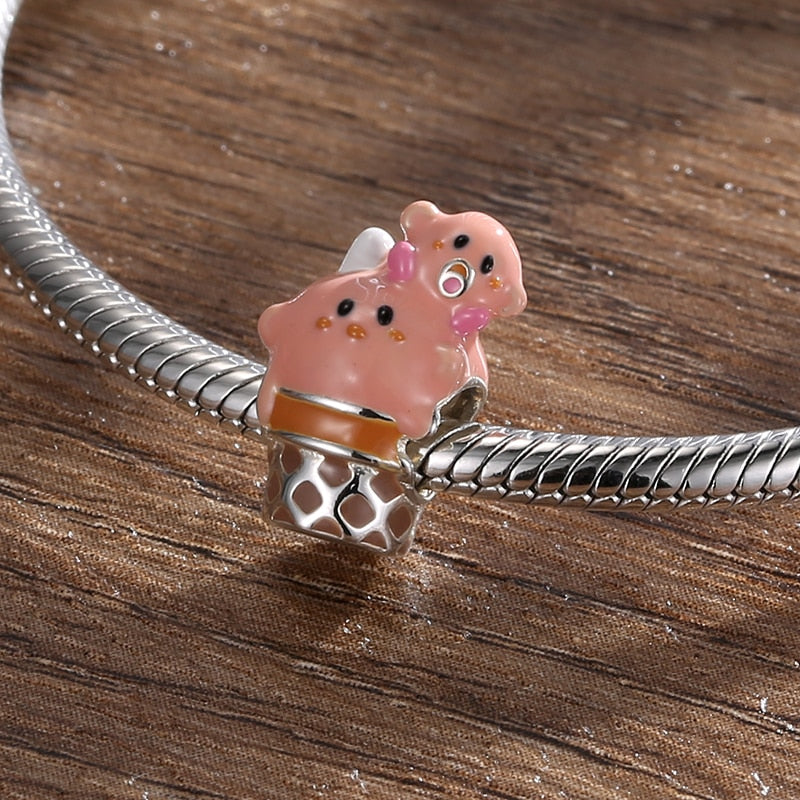 Silver 925 Desserts Delicious Lovely Food Series Charms Pendant Hamburger Egg Bead Charms Jewelry Making Fit DIY Silver Bracelet