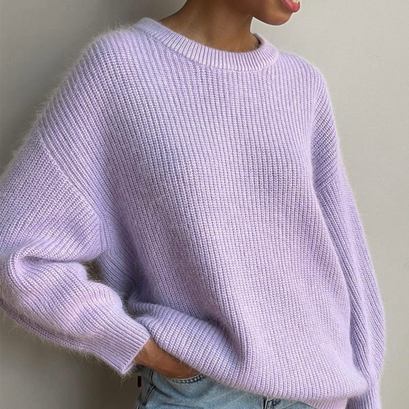 Hirsionsan Soft Loose Knitted Cashmere Sweaters Women 2021 New Winter Loose Solid Female Pullovers Warm Basic Knitwear Jumper