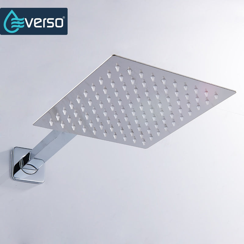 EVERSO 12/10/8 inch Rainfall Shower Head Stainless Steel Ultra-thin Shower Heads Chrome Finish Round &amp; Square Rain Shower