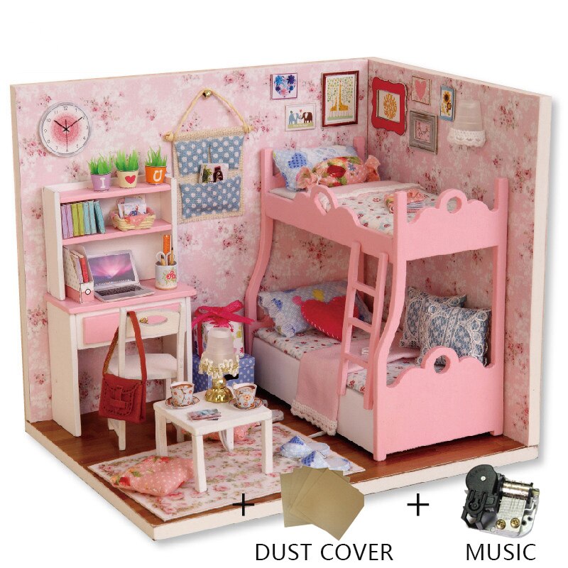 Diy Dollhouse Wooden Miniatures Doll House Furniture LED Lights House Building Kit Toys for Children Birthday Gifts