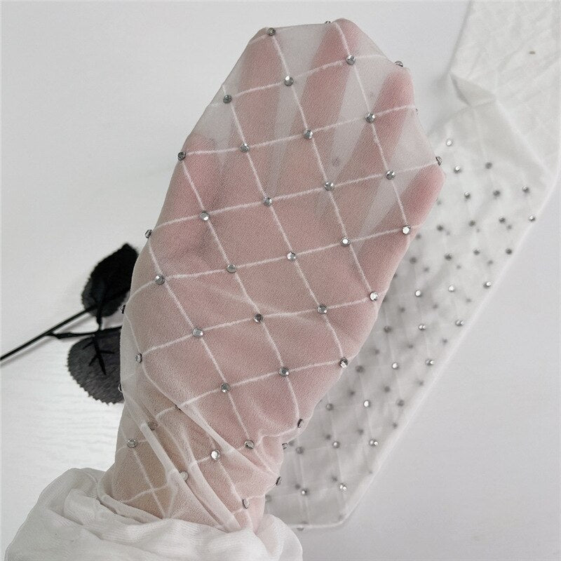 Oxygen Women White Flash Diamond Stockings Sexy Hot Girl All-Match Thin Pantyhose Arbitrarily Cut Mesh Nylon Tights High Hosiery