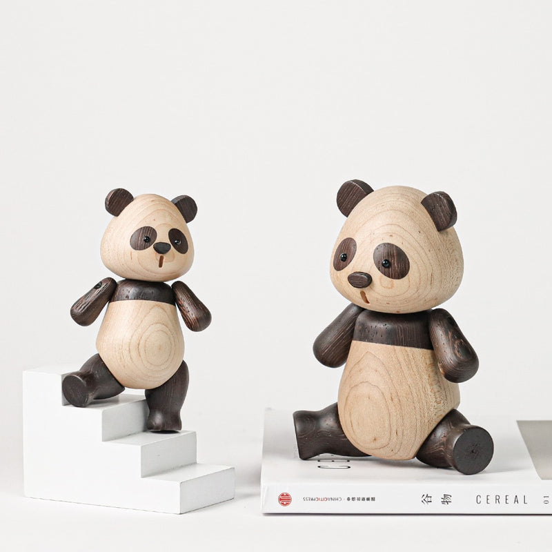 Luxury Wooden Panda Figurines Quality Original Animal Miniature Wood Sculpture Decorative Living Room Ornament Birthday Gift New