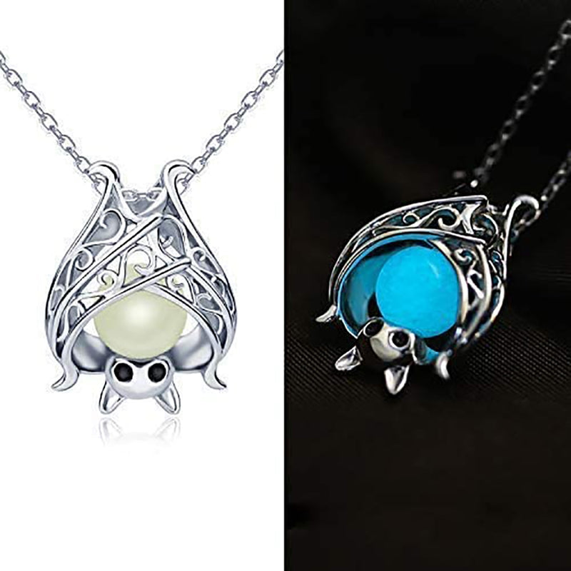 Accesorios de plata de ley 925, collares de murciélagos brillantes, cadenas colgantes de animales luminosos para mujeres, regalo de joyería fina de Halloween 2022