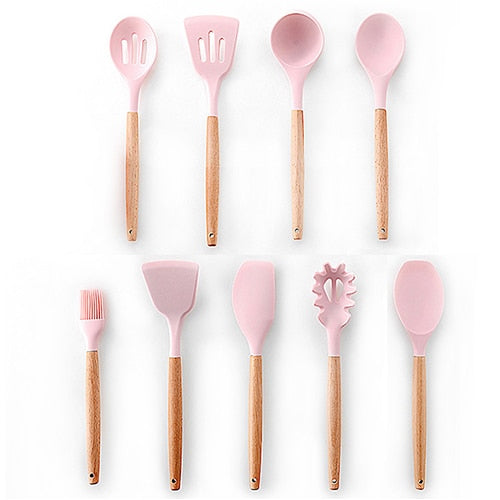 9-13Pcs Cooking Tools Set Premium Silicone Kitchen Cooking Utensils Set with Storage Box Turner Tongs Spatula Soup Spoon