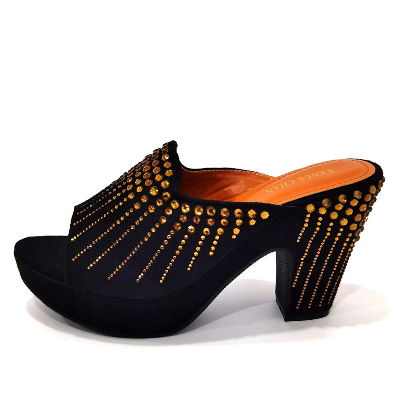 Italian Designer Women Shoes Chunky Sandals Platform Shoes Wedding Dress Pumps High Heel Bling Bling Female Square Heel Mules