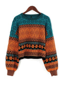 Chritmas Sweaters For Women Retro Chic Splicing Color Hoodies Young Girls Winter Crop Tops Knitted Short Female Sweater