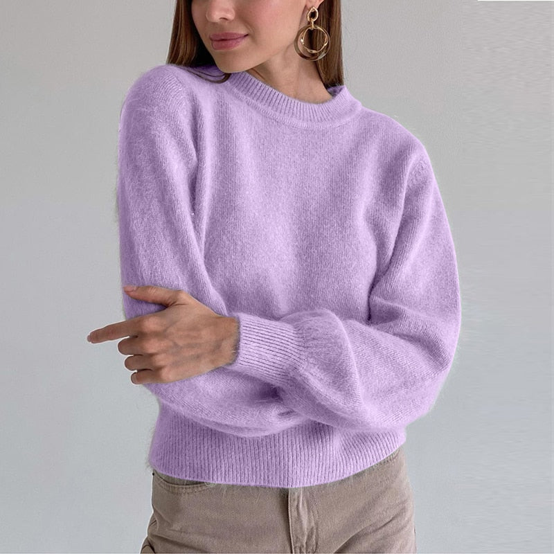 Hirsionsan Soft Loose Knitted Cashmere Sweaters Women 2021 New Winter Loose Solid Female Pullovers Warm Basic Knitwear Jumper