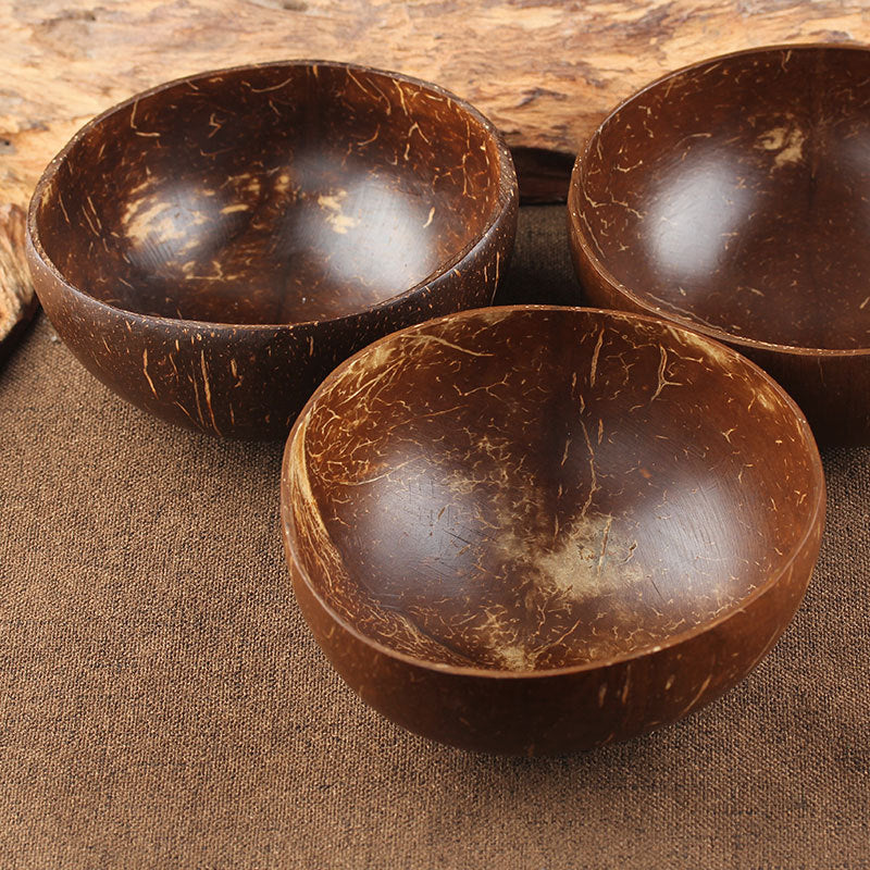 Trend Natürliche Kokosnussschale Set Löffel Obstsalat Nudel Reisschale Holz Kreative Kokosnussschale Smoothieschale Geschirr Küche
