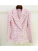HIGH STREET Newest 2022 Fall Winter Designer Jacket Women's Lion Buttons Tassel Fringed Houndstooth Blends Tweed Blazer