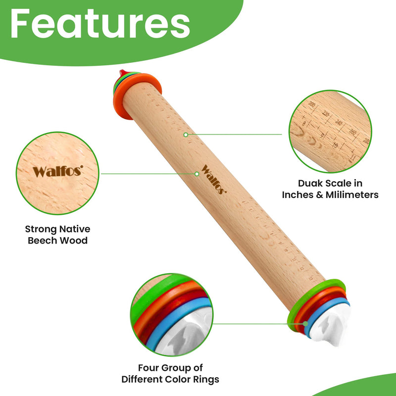 Rodillo de madera de grado alimenticio WALFOS, pasta de Fondant, rodillo para pasteles, herramienta para hornear pasteles, rodillo de madera, herramientas para hornear y repostería